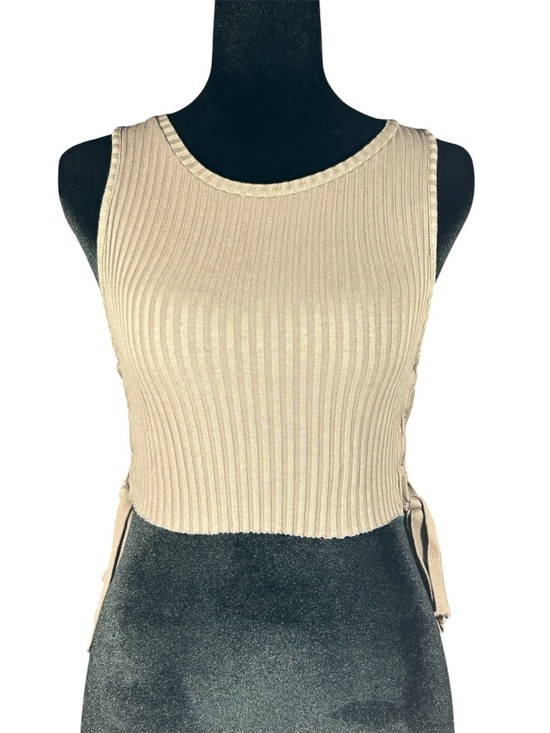 Zara Tops - ZARA Ribbed Lace Up Side Crop Top Knit Tank Taupe Brown S